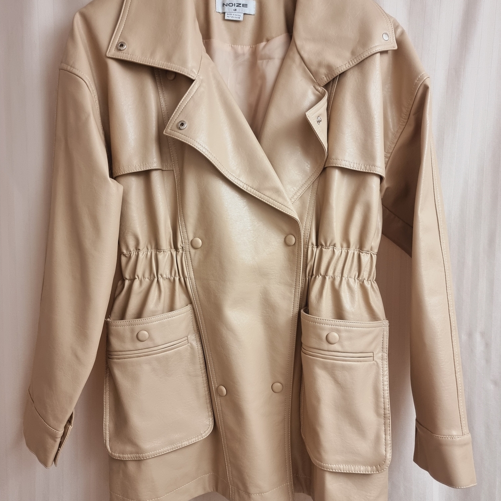 Noize Beige Faux Leather Trench Coat